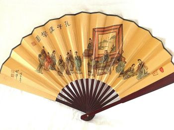 Antique or vintage style printed paper wood sticks Chinese fan charactors signed 
