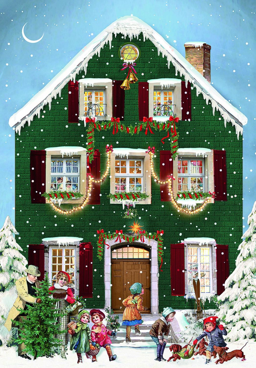 Mini Victorian  house advent calendar Christmas Card