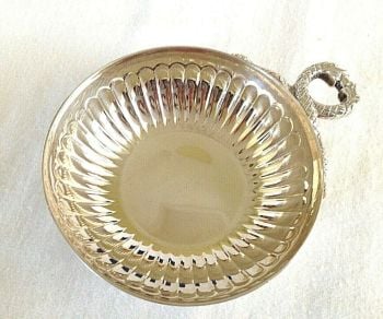 Antique style hallmarked vintage silver wine tasting bowl Snake s handle 1972