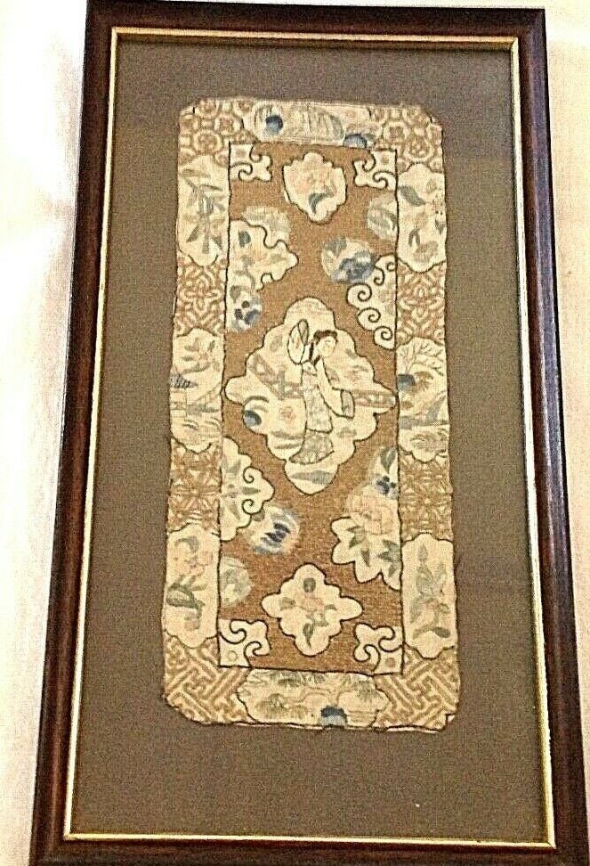 Antique Chinese embroidered Needlepoint on silk textile panel