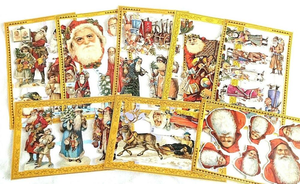 Set 31 : Santa Claus Belsnickle x 8 Sheets lithograph Victorian style scraps 