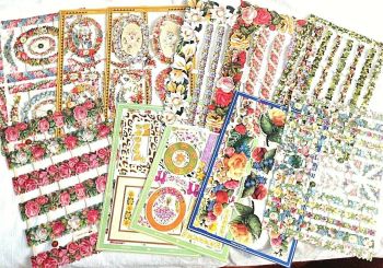 Set 32 : Decoupage Paper scrap sheet set x 11 flowers floral borders Valentines Lithographs