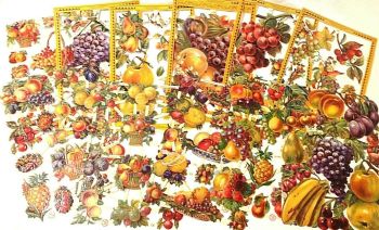 SET 33 : Paper scrap sheet set x 11 fruit pineapple apple pear grapes plum 