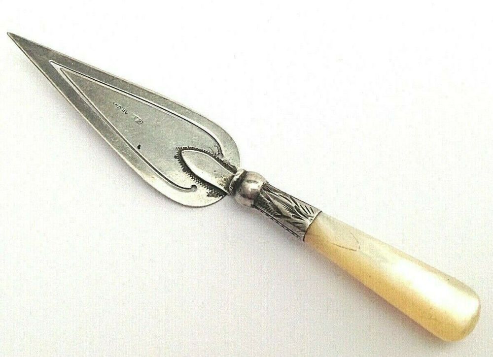 Antique large sterling silver miniature trowel bookmark makers initials C A