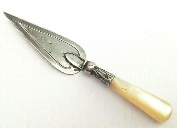 Antique large sterling silver miniature trowel bookmark makers initials C A