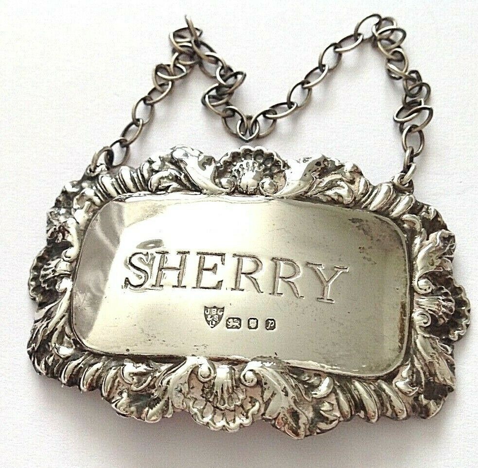 Antique sterling silver Sherry label hallmarked Birmingham 1946 J C Ltd