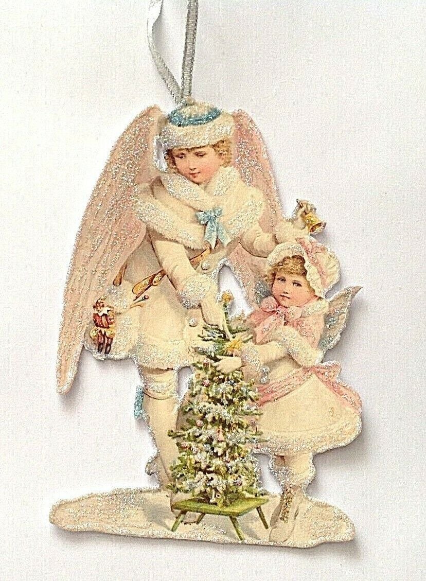 Victorian style Christmas tree decoration Hand made artisan glittered Snow