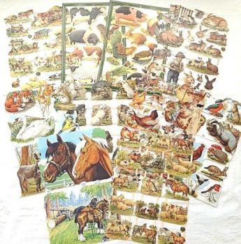Set 19 :  Farmyard & Country Animals  x 10 scrap Sheets lithograph