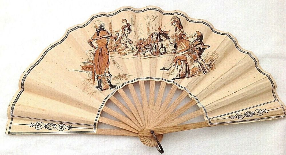 Antique French Dragonfly lady 1905 advertising fan Maurice Leloir Design