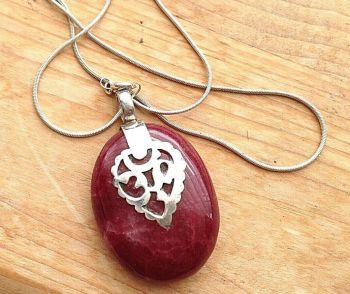 Sterling Silver Polished natural pink agate healing stone Necklace Pendent