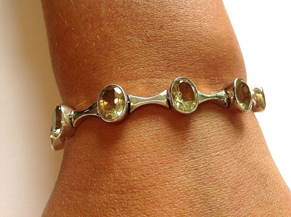 Large Sterling Silver Smokey Quartz stone bracelet