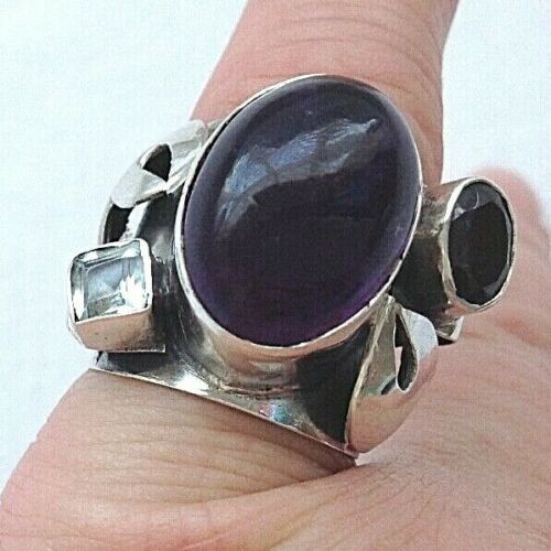 Retro sterling silver Druzey Azurite ring