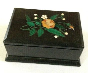 Antique Pietra dura stamp box Rose Flower inlay decoration