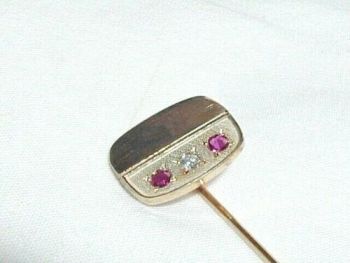 Vintage 9 ct Gold Ruby Diamond Stick Pin Stock Wedding Pin Hallmarked