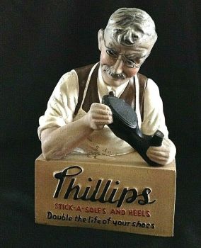 Antique advertising bust for Phillips shoes cobbler all original with glasses