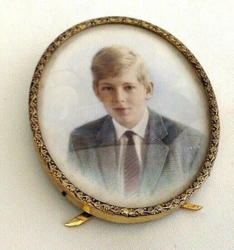 Antique portrait miniature early 20th century brass picture frame boy with