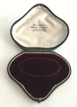 Antique heart shaped bracelet box plum velvet W L Hall Manchester