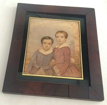 Antique early Victorian or Georgian Watercolour painting un signed 2 little boys