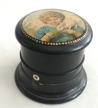 Antique advertising Clarks sewing cottons box little girl with rabbit decoration