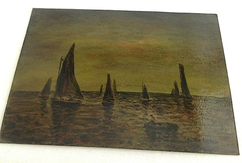Antique oil painting signed Mathias on card figures and landscape WW1 inter
