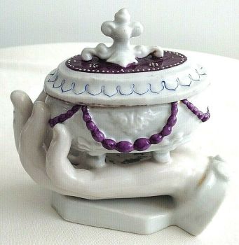 Antique Victorian German ceramic fairing hand trinket pot
