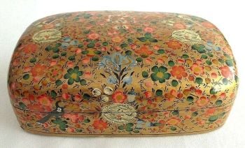 Vintage papier mache Persian box floral birds decoration
