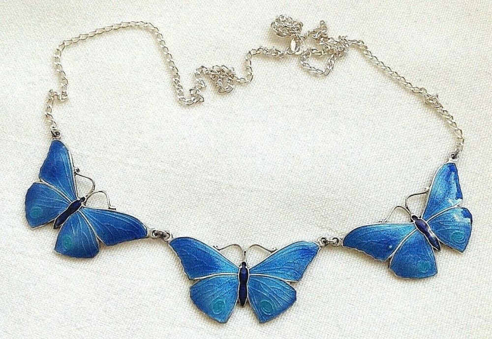 Antique style sterling silver Artisan enamelled butterfly brooch pin enamel
