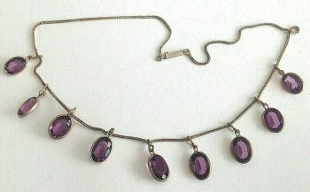 Antique silver gilt drippy festoon necklace with amethyst paste drops
