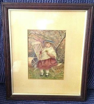 Antique early 20th Century Watercolour Signed WGH young child in garden