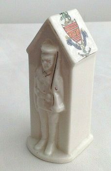Antique WW1 crested china Tommy on sentry duty crest for Eastbourne
