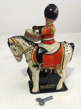 Antique Vintage clockwork toy drummer boy soldier & horse working order