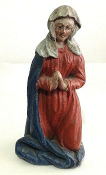 Antique Victorian carved wooden painted Christmas advent crèche figure Mary