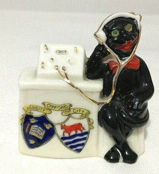 Antique crested WW1 china black cat radio operator crest Oxford