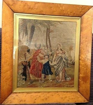 Antique Victorian Missionary needlepoint Embroidery Holy family Burrwood frame