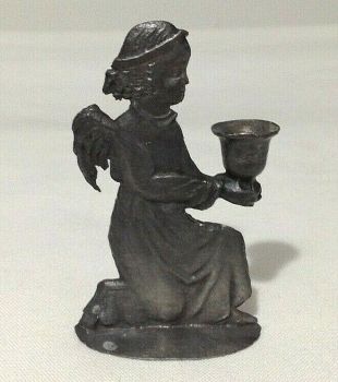 Antique pressed lead figure Christmas angel candle holder