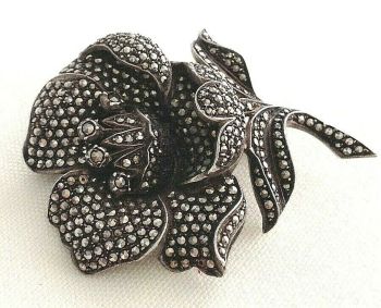  Art Deco Rose Marcasite Brooch Pin