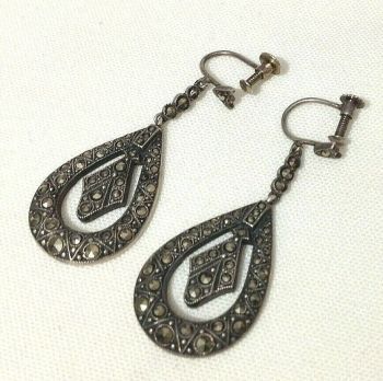 Vintage sterling silver marcasite Art Deco earrings original tops