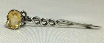 Antique sterling silver Celtic brooch pin Citrine stone