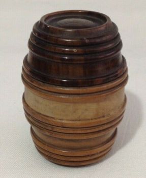 Antique novelty box as a coopers barrel Treen carved wood 