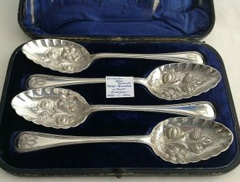 Antique silver plate set 4 serving spoons Victorian James Muirhead & Sons C1860