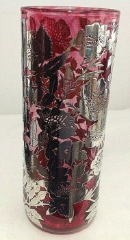 Vintage Welsh Laugharne pink glass vase sterling silver hallmark 1998 London