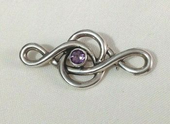 Sterling silver Celtic knot design brooch pin set with Amethyst