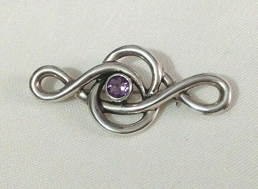 Antique style vintage Celtic brooch pin hallmarked sterling silver Malachit