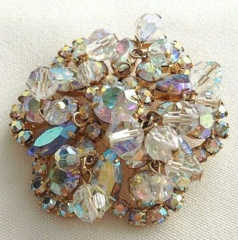 Vintage 1960s crystal gold tone brooch pin Aurora