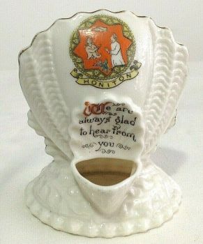 Antique WW1 crested china Shell water fountain crest Honiton