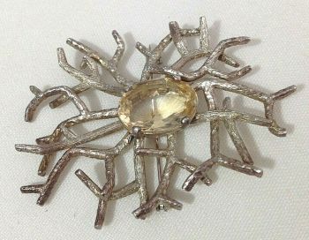 Vintage sterling silver Citrine brooch pin 1960s retro modernist