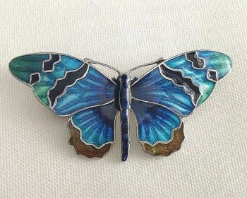 Antique style enamelled sterling silver butterfly brooch pin handmade artisan
