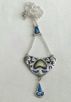 Artisan handmade enamel sterling silver necklace pendant Art Nouveau