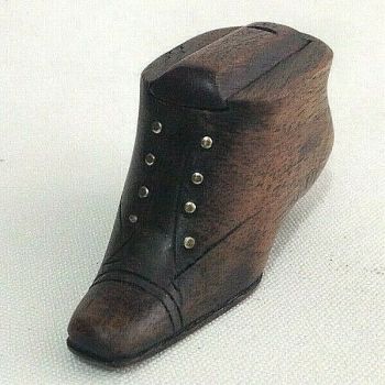 Antique miniature novelty wooden shoe snuff box nail decoration 