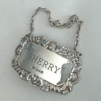 Vintage Sterling silver Hallmarked London 1964 decanter label Sherry